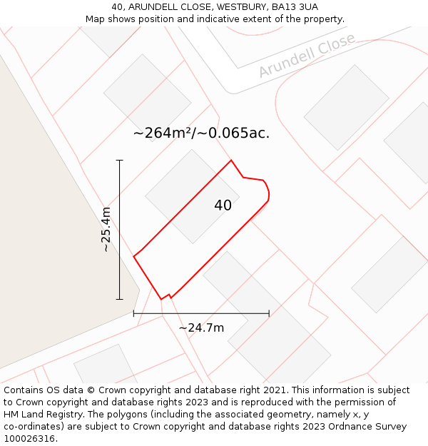 40, ARUNDELL CLOSE, WESTBURY, BA13 3UA: Plot and title map