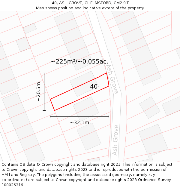 40, ASH GROVE, CHELMSFORD, CM2 9JT: Plot and title map