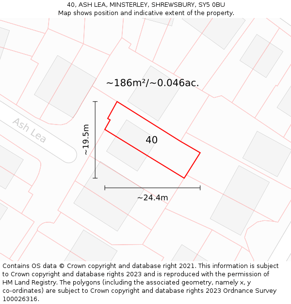 40, ASH LEA, MINSTERLEY, SHREWSBURY, SY5 0BU: Plot and title map