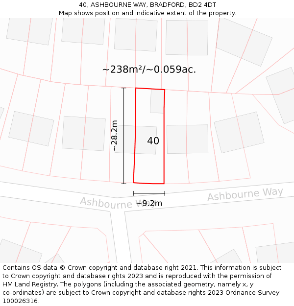 40, ASHBOURNE WAY, BRADFORD, BD2 4DT: Plot and title map