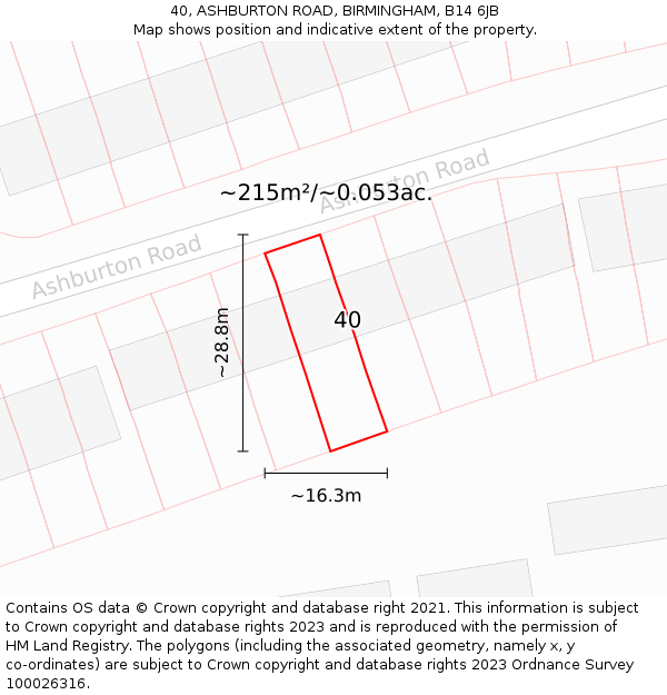 40, ASHBURTON ROAD, BIRMINGHAM, B14 6JB: Plot and title map