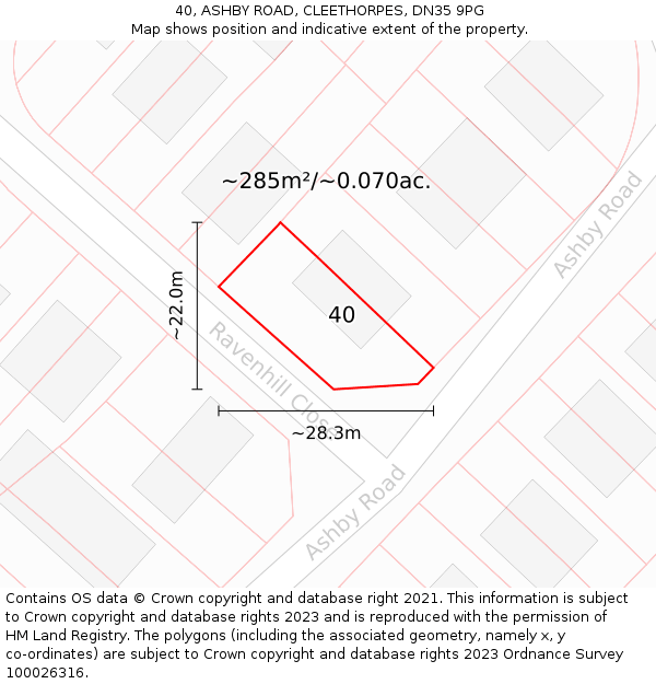 40, ASHBY ROAD, CLEETHORPES, DN35 9PG: Plot and title map