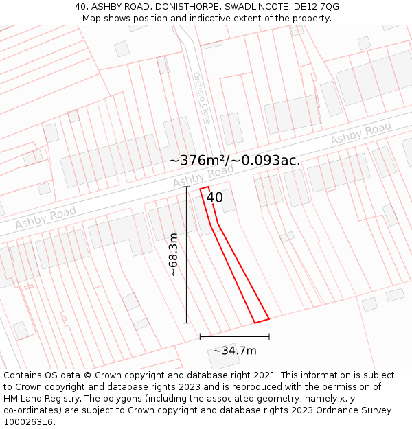 40, ASHBY ROAD, DONISTHORPE, SWADLINCOTE, DE12 7QG: Plot and title map