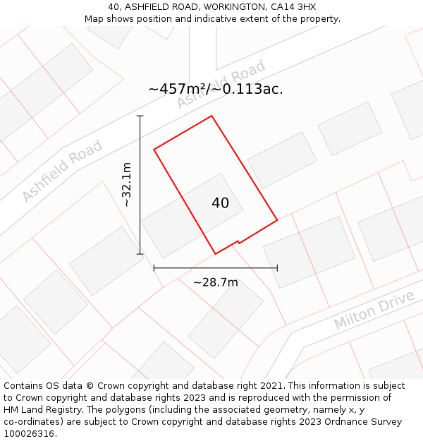 40, ASHFIELD ROAD, WORKINGTON, CA14 3HX: Plot and title map