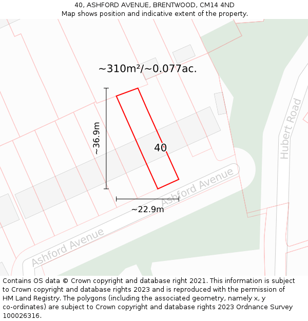 40, ASHFORD AVENUE, BRENTWOOD, CM14 4ND: Plot and title map
