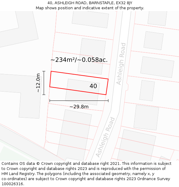 40, ASHLEIGH ROAD, BARNSTAPLE, EX32 8JY: Plot and title map