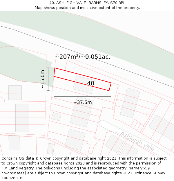 40, ASHLEIGH VALE, BARNSLEY, S70 3RL: Plot and title map