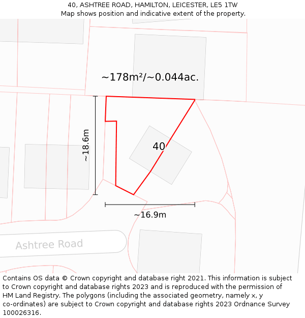 40, ASHTREE ROAD, HAMILTON, LEICESTER, LE5 1TW: Plot and title map