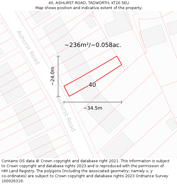 40, ASHURST ROAD, TADWORTH, KT20 5EU: Plot and title map