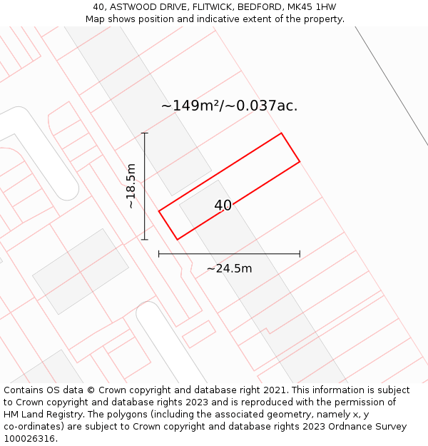 40, ASTWOOD DRIVE, FLITWICK, BEDFORD, MK45 1HW: Plot and title map