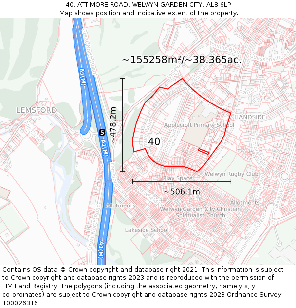40, ATTIMORE ROAD, WELWYN GARDEN CITY, AL8 6LP: Plot and title map