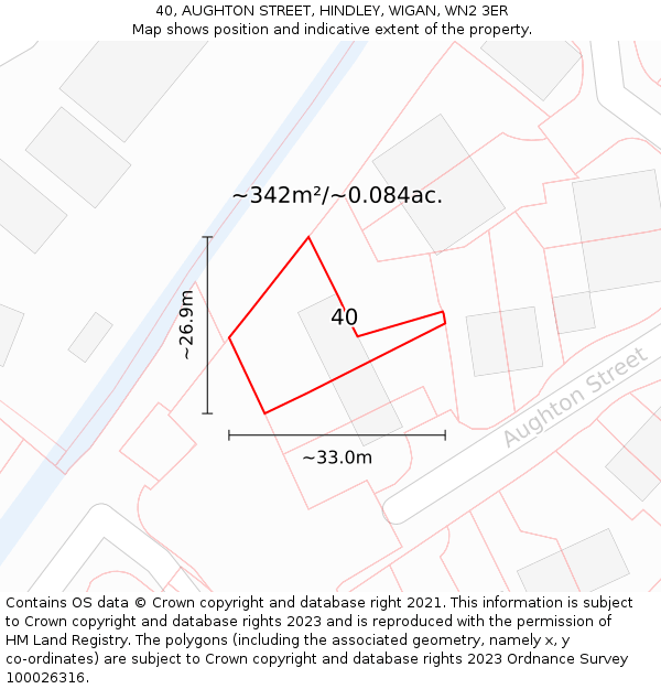 40, AUGHTON STREET, HINDLEY, WIGAN, WN2 3ER: Plot and title map