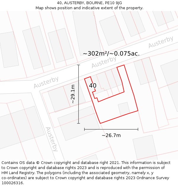 40, AUSTERBY, BOURNE, PE10 9JG: Plot and title map
