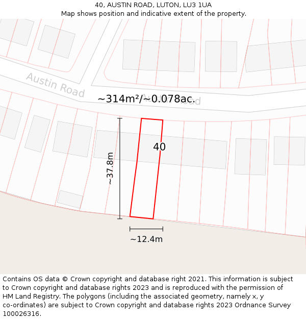 40, AUSTIN ROAD, LUTON, LU3 1UA: Plot and title map