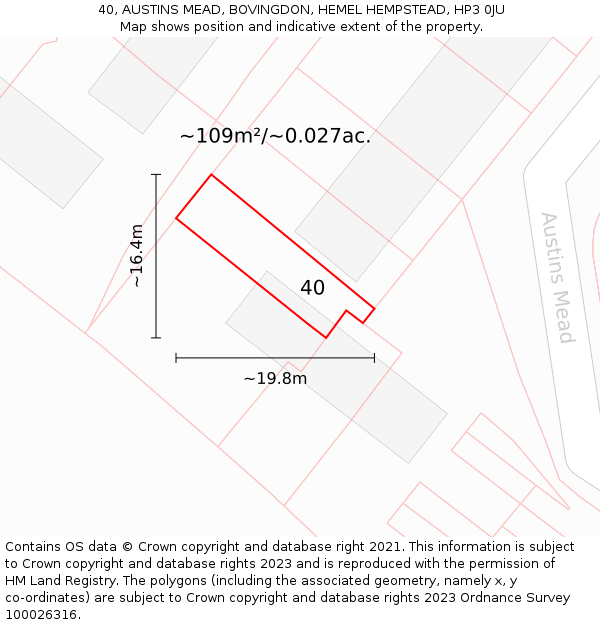 40, AUSTINS MEAD, BOVINGDON, HEMEL HEMPSTEAD, HP3 0JU: Plot and title map