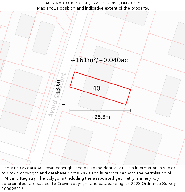 40, AVARD CRESCENT, EASTBOURNE, BN20 8TY: Plot and title map