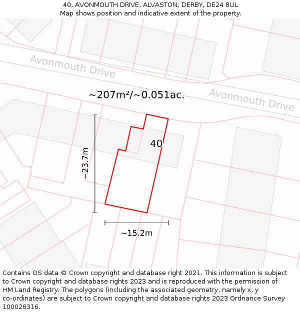 40, AVONMOUTH DRIVE, ALVASTON, DERBY, DE24 8UL: Plot and title map