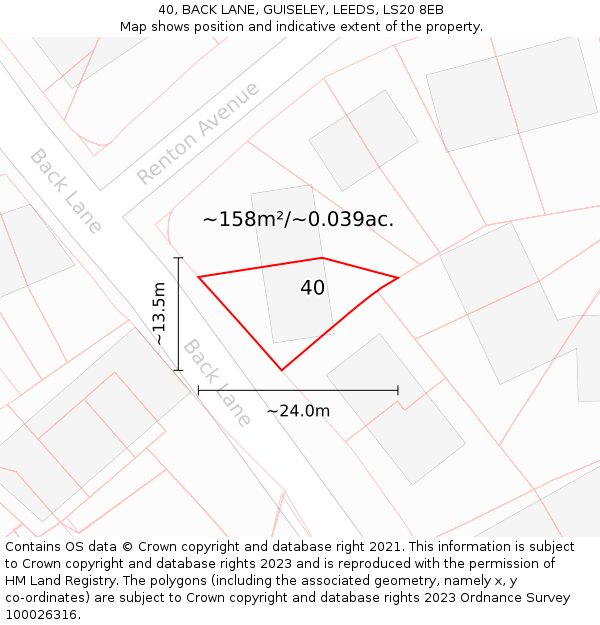 40, BACK LANE, GUISELEY, LEEDS, LS20 8EB: Plot and title map