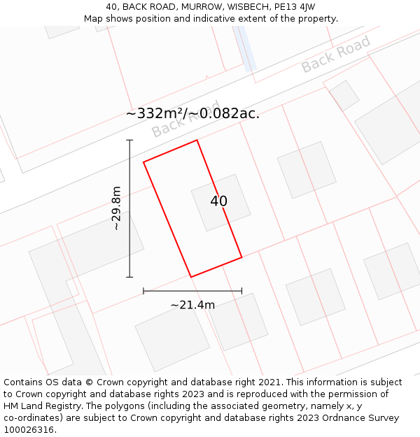 40, BACK ROAD, MURROW, WISBECH, PE13 4JW: Plot and title map