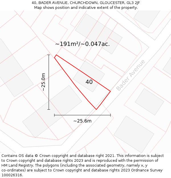 40, BADER AVENUE, CHURCHDOWN, GLOUCESTER, GL3 2JF: Plot and title map