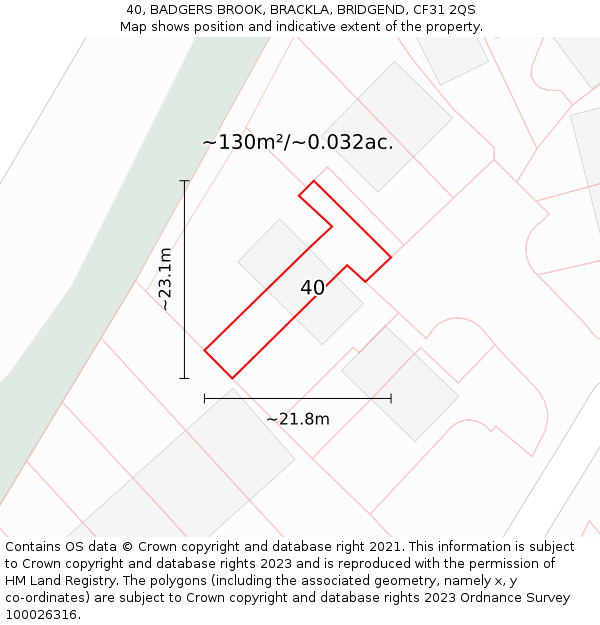 40, BADGERS BROOK, BRACKLA, BRIDGEND, CF31 2QS: Plot and title map