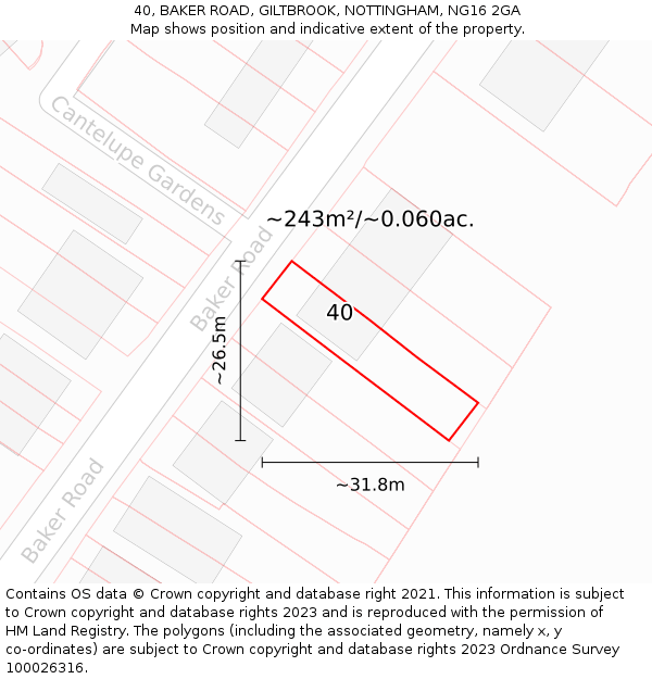 40, BAKER ROAD, GILTBROOK, NOTTINGHAM, NG16 2GA: Plot and title map