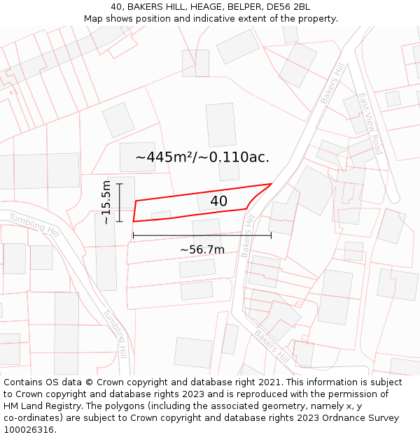 40, BAKERS HILL, HEAGE, BELPER, DE56 2BL: Plot and title map