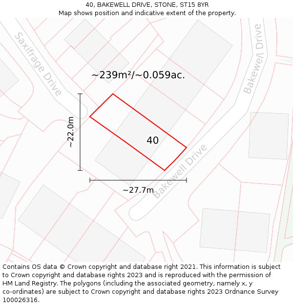 40, BAKEWELL DRIVE, STONE, ST15 8YR: Plot and title map