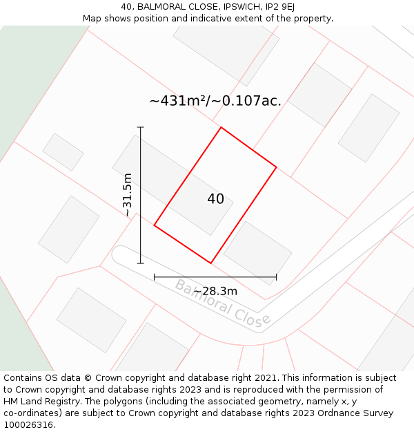 40, BALMORAL CLOSE, IPSWICH, IP2 9EJ: Plot and title map