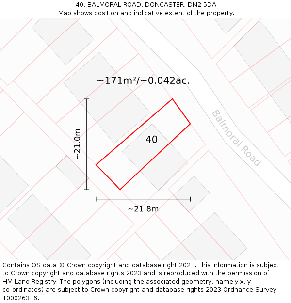 40, BALMORAL ROAD, DONCASTER, DN2 5DA: Plot and title map