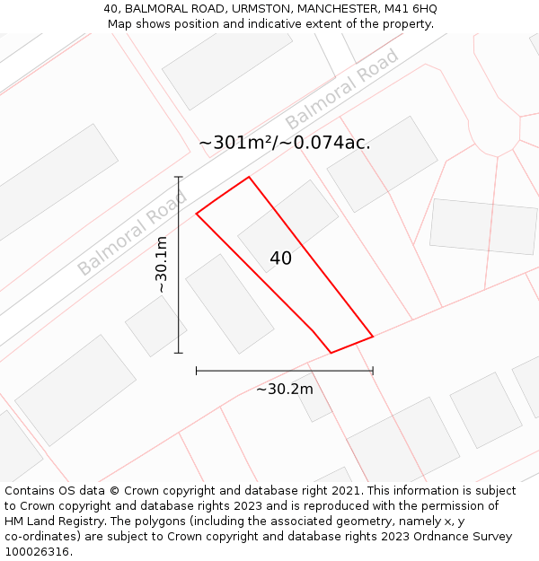 40, BALMORAL ROAD, URMSTON, MANCHESTER, M41 6HQ: Plot and title map