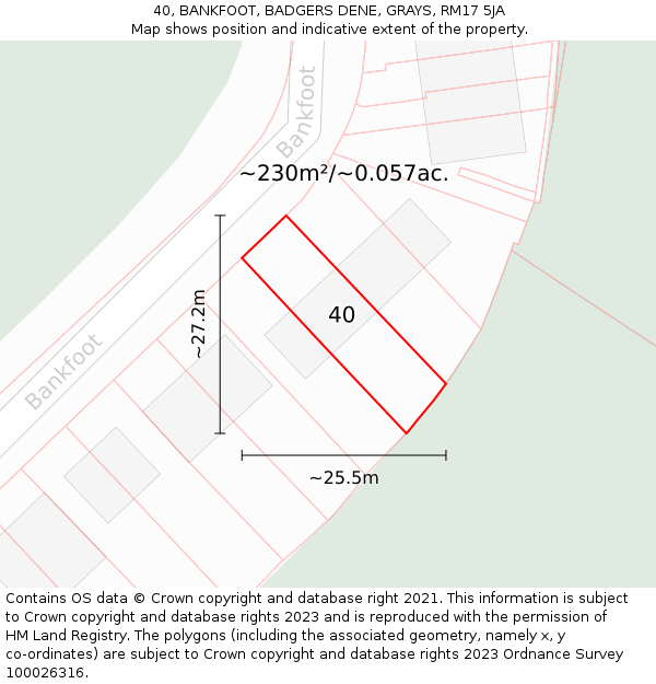 40, BANKFOOT, BADGERS DENE, GRAYS, RM17 5JA: Plot and title map