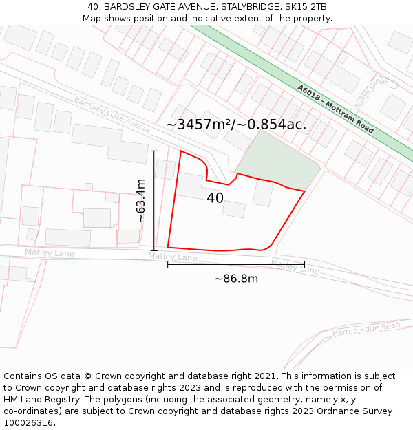 40, BARDSLEY GATE AVENUE, STALYBRIDGE, SK15 2TB: Plot and title map