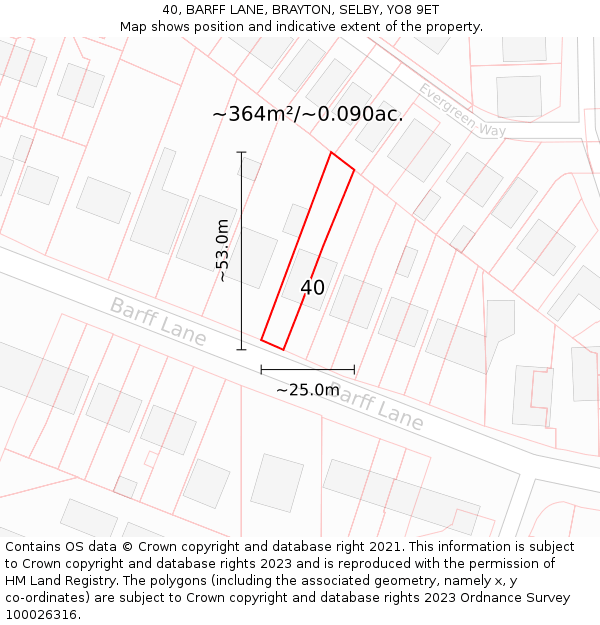 40, BARFF LANE, BRAYTON, SELBY, YO8 9ET: Plot and title map
