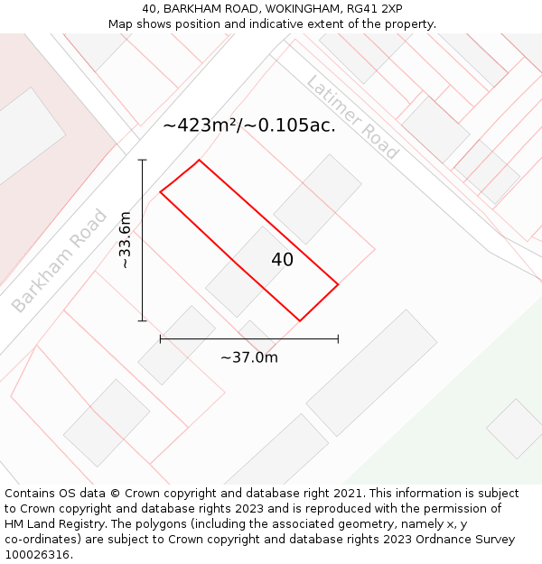 40, BARKHAM ROAD, WOKINGHAM, RG41 2XP: Plot and title map