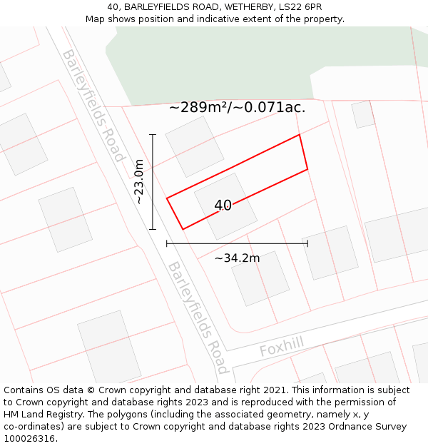 40, BARLEYFIELDS ROAD, WETHERBY, LS22 6PR: Plot and title map