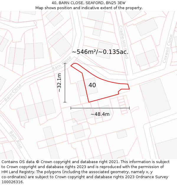 40, BARN CLOSE, SEAFORD, BN25 3EW: Plot and title map