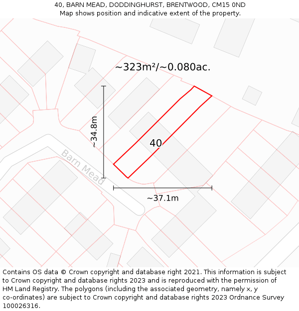 40, BARN MEAD, DODDINGHURST, BRENTWOOD, CM15 0ND: Plot and title map