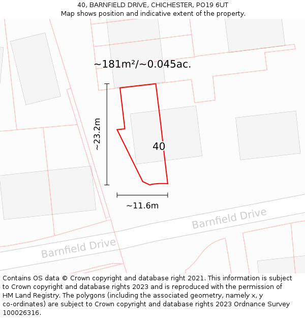 40, BARNFIELD DRIVE, CHICHESTER, PO19 6UT: Plot and title map