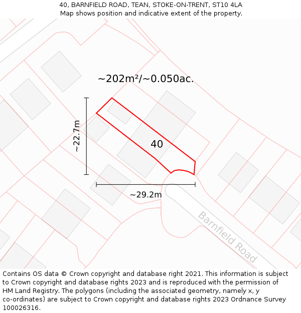 40, BARNFIELD ROAD, TEAN, STOKE-ON-TRENT, ST10 4LA: Plot and title map
