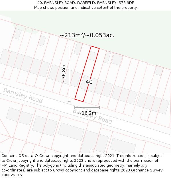 40, BARNSLEY ROAD, DARFIELD, BARNSLEY, S73 9DB: Plot and title map