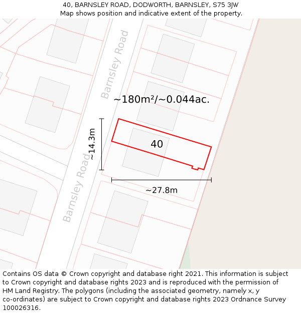 40, BARNSLEY ROAD, DODWORTH, BARNSLEY, S75 3JW: Plot and title map
