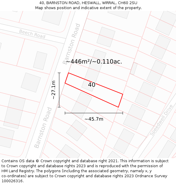 40, BARNSTON ROAD, HESWALL, WIRRAL, CH60 2SU: Plot and title map