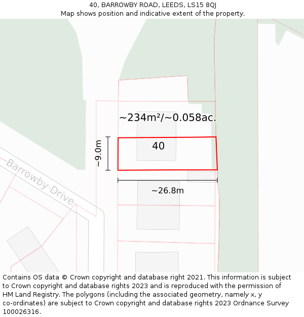 40, BARROWBY ROAD, LEEDS, LS15 8QJ: Plot and title map