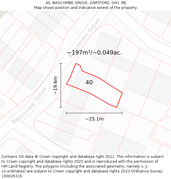 40, BASCOMBE GROVE, DARTFORD, DA1 3RJ: Plot and title map