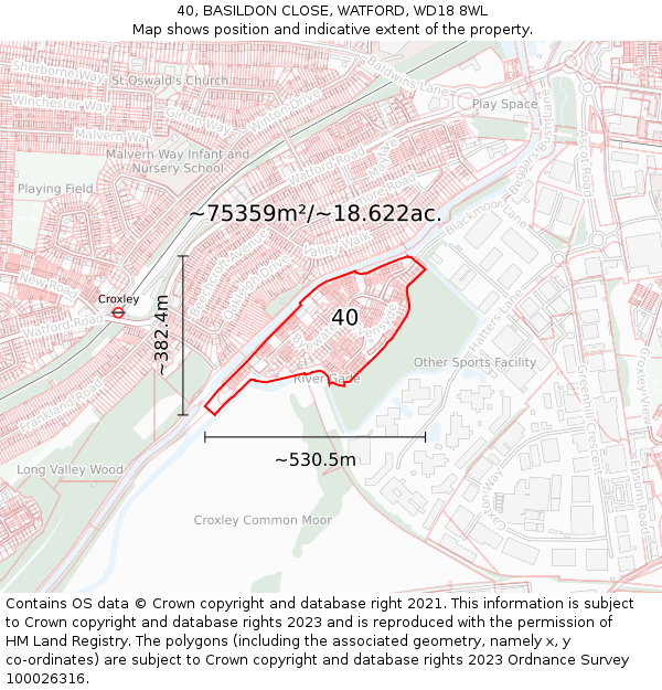 40, BASILDON CLOSE, WATFORD, WD18 8WL: Plot and title map