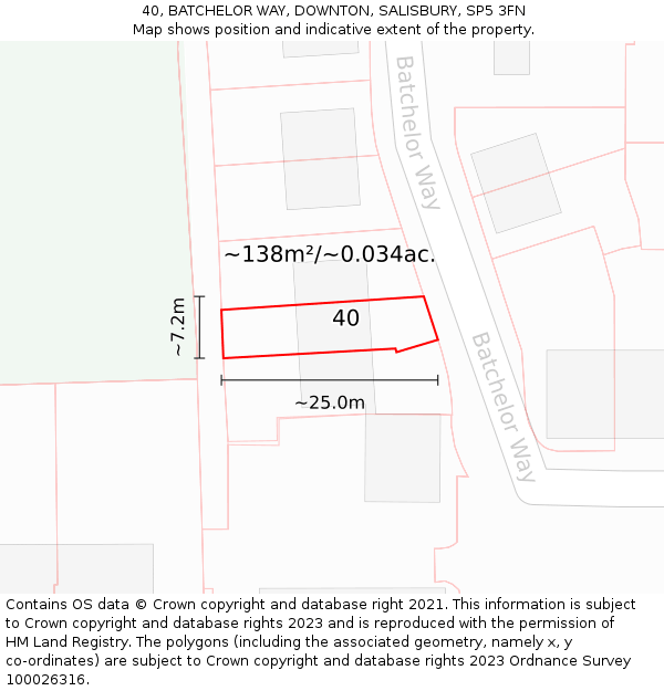 40, BATCHELOR WAY, DOWNTON, SALISBURY, SP5 3FN: Plot and title map