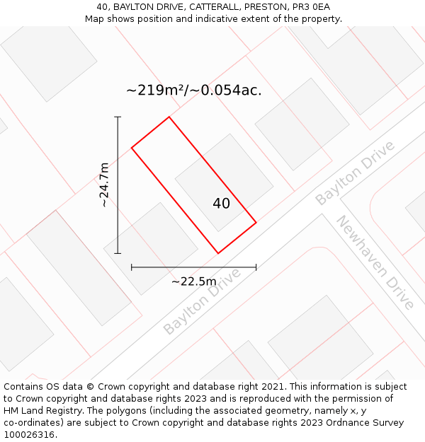 40, BAYLTON DRIVE, CATTERALL, PRESTON, PR3 0EA: Plot and title map