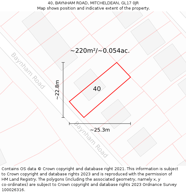 40, BAYNHAM ROAD, MITCHELDEAN, GL17 0JR: Plot and title map