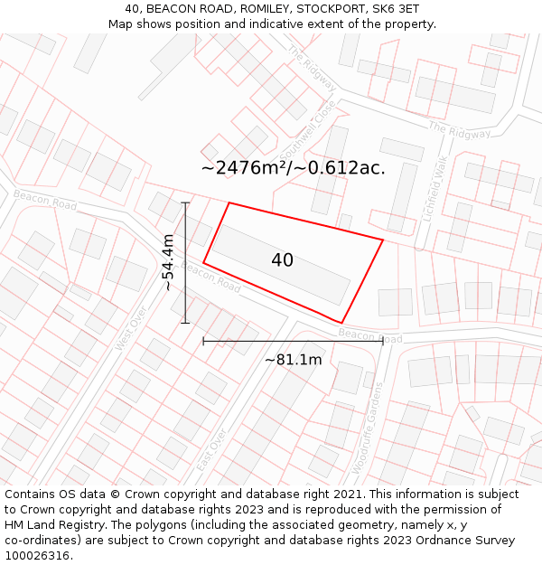 40, BEACON ROAD, ROMILEY, STOCKPORT, SK6 3ET: Plot and title map